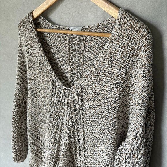 J. Jill XL Tan Open Weave Chunky V-Neck Pullover Multicolored Flek Sweater - Picture 3 of 6